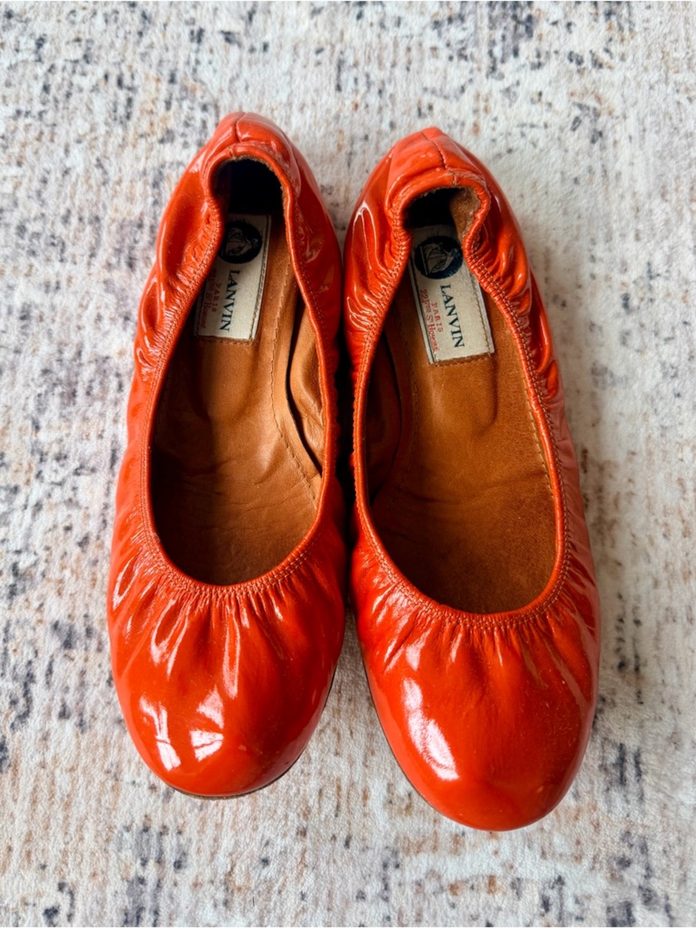 Lanvin Orange Patent Leather Ballet Flats